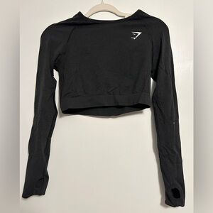 Women’s gymshark cropped long sleeve workout shirt; Size L; black